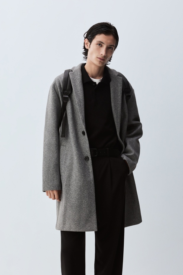 Męski płaszcz z syntetycznej wełny Basic - 1