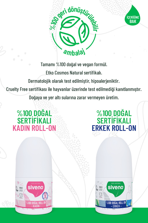 %100 Doğal Roll On Kadın & Erkek Deodorant Ter Kokusu Önleyici Bitkisel Lekesiz 50 ml Set - 7