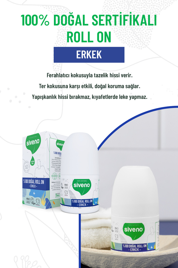 %100 Doğal Roll On Kadın & Erkek Deodorant Ter Kokusu Önleyici Bitkisel Lekesiz 50 ml Set - 6