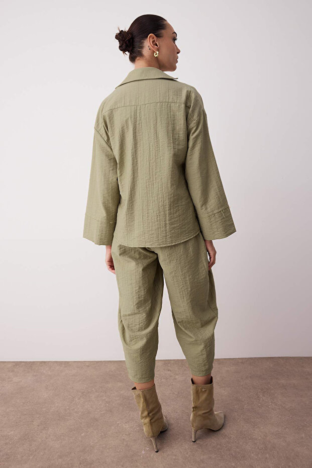 Haki Kruvaze Kimono Pantolon Dokuma Alt - Üst Takım TWOAW26AU00067 - 4