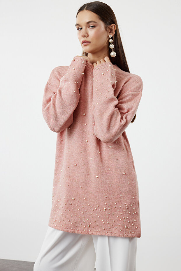 Pearl Detailed Dried Rose pletený svetr - TCTAW25AK00018 - 1