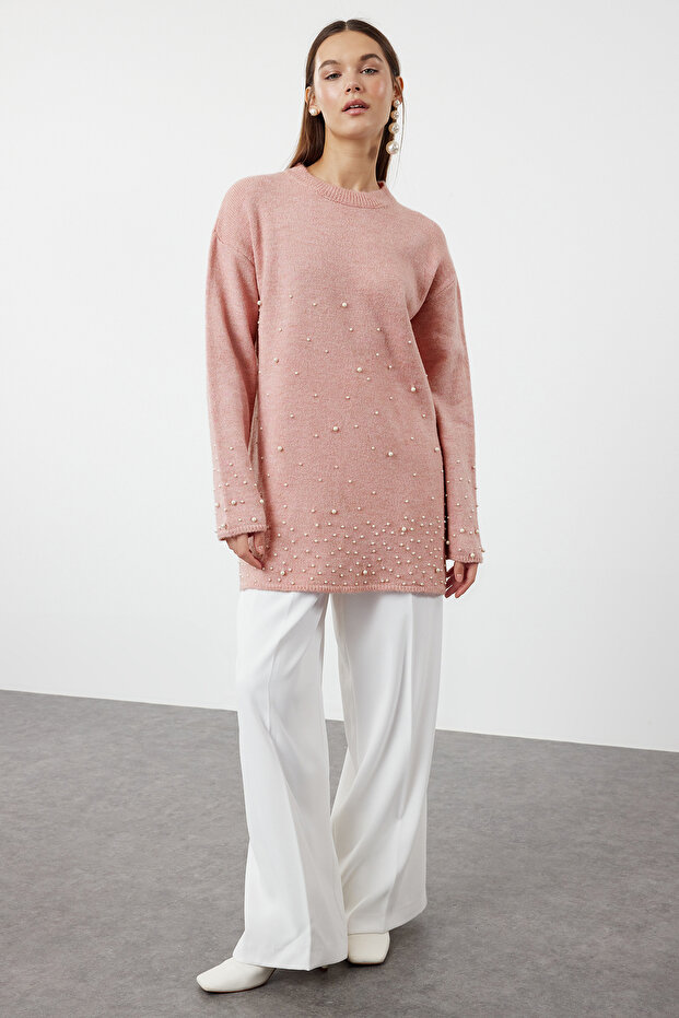 Pearl Detailed Dried Rose pletený svetr - TCTAW25AK00018 - 2