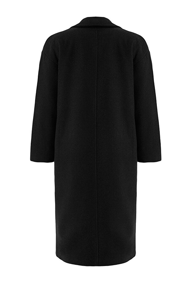 Schwarzer zweireihiger Oversize-Mantel mit langen Taschen TWOAW26KB00019 - 8