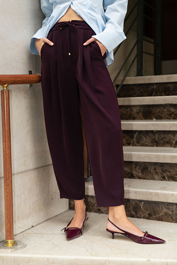 Mürdüm Şalvar/Harem Bağcıklı Pantolon TWOSS25PL00126 - 4