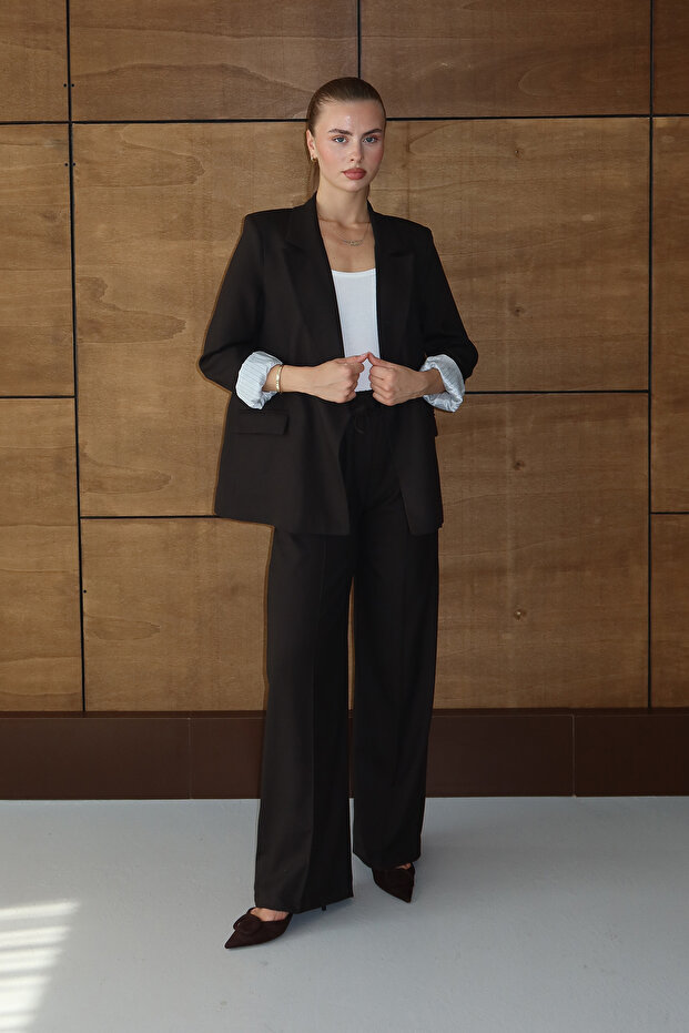 Kahverengi Rahat Kalıp Çizgili Astarlı Dokuma Blazer Ceket TWOAW26BC00044 - 6