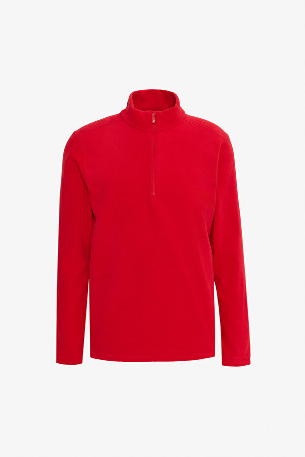 Męska czerwona, antypillingowa, niemechacąca się bluza polarowa ze stójką, odporna na zimno, o standardowym kroju - 9