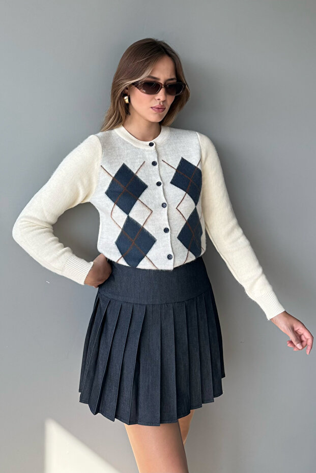 Gri Piliseli Mini Dokuma Casual/Günlük Etek TWOAW26ET00147 - 7