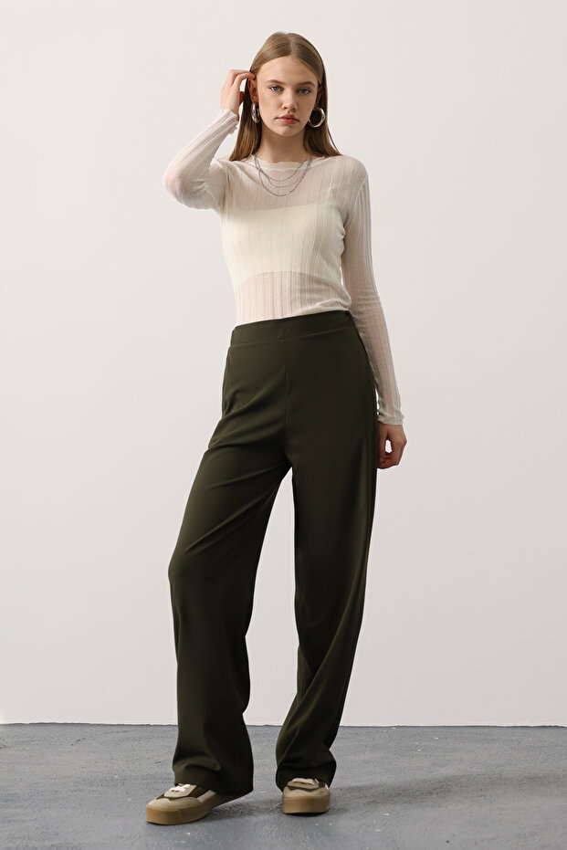 Haki Beli Lastikli Wide Leg/Geniş Paça Pantolon TWOAW26PL00132 - 3