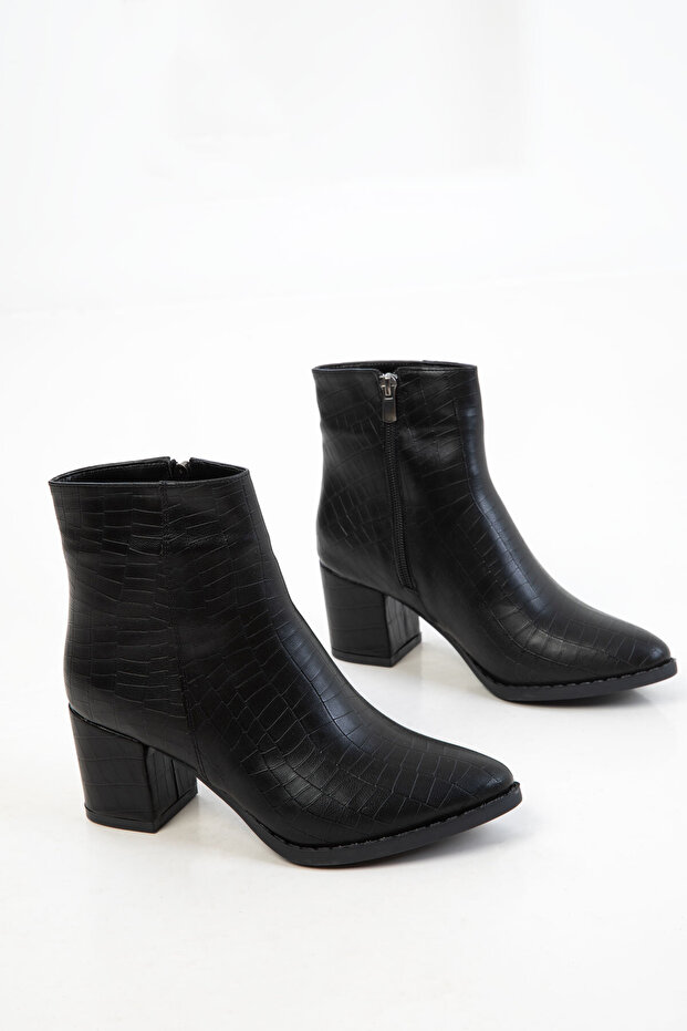 Siyah Kroko Kadın Bot & Bootie 16560 - 4