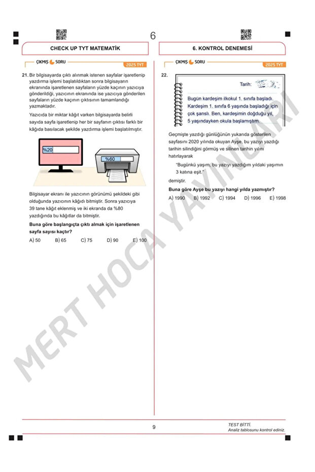 2026 TYT Matematik Check-Up Denemeleri Mert Hoca - 5
