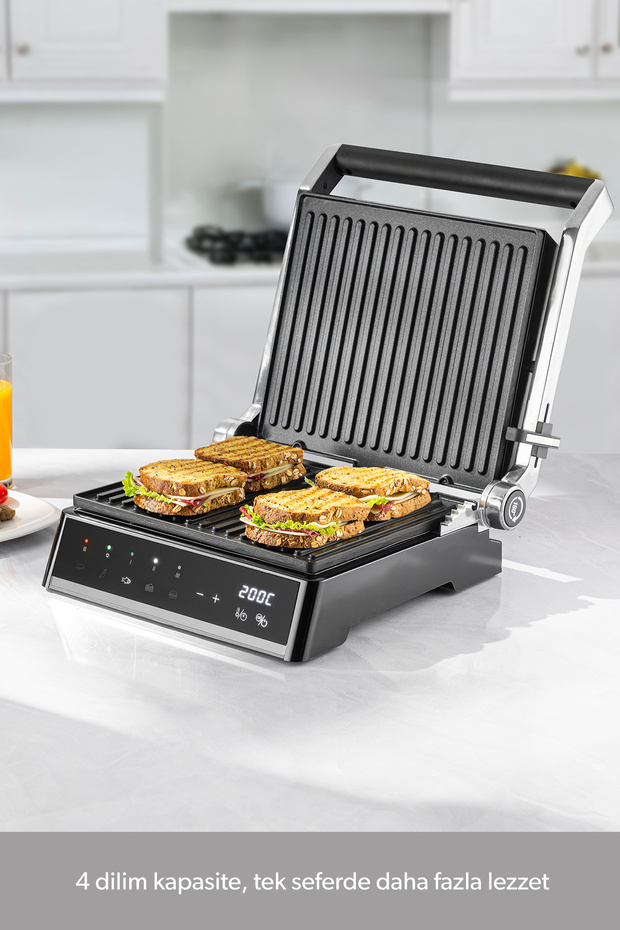 Grilliant 1341H Inox Body, 5 Programs Toast and Grill Machine with Led Screen - 4