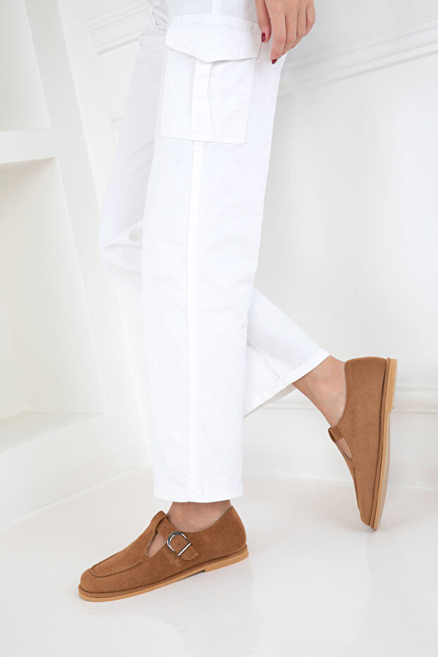 Taba Süet Kadın Loafer Ayakkabı 20945 - 3