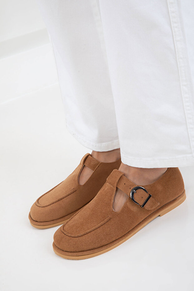 Taba Süet Kadın Loafer Ayakkabı 20945 - 1