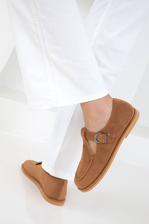 Taba Süet Kadın Loafer Ayakkabı 20945 - 5