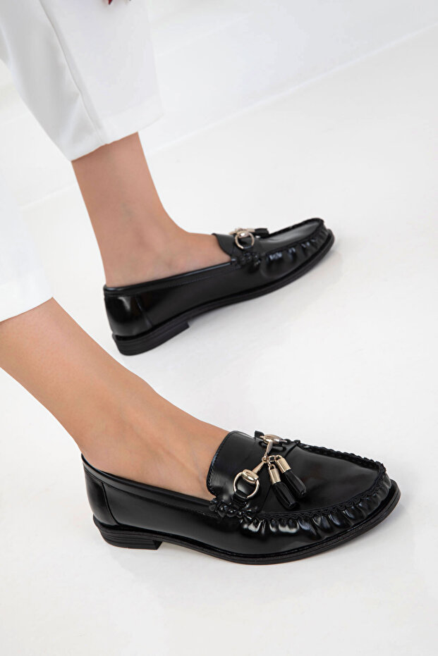 Black Open Women's Loafer Shoes 20936