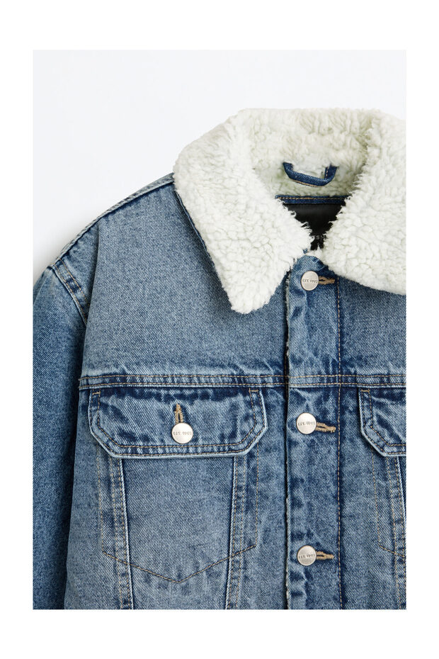 Męska kurtka dżinsowa z imitacją owczej skóry - 2