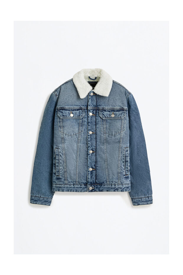 Męska kurtka dżinsowa z imitacją owczej skóry - 3