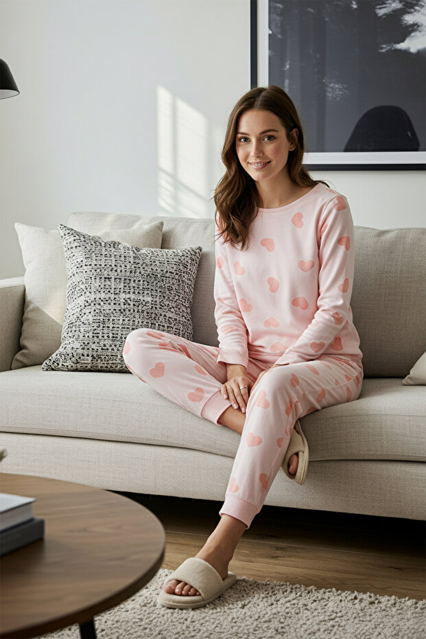 Heart Powder Pajama Set 100% Cotton - THMAW21PT0566 - 1