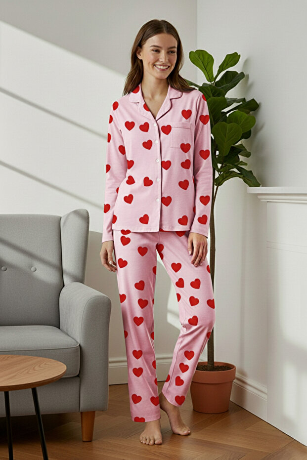 Pembe Kalpli Viskon Dokuma Pijama Takımı THMAW21PT0936 - 1