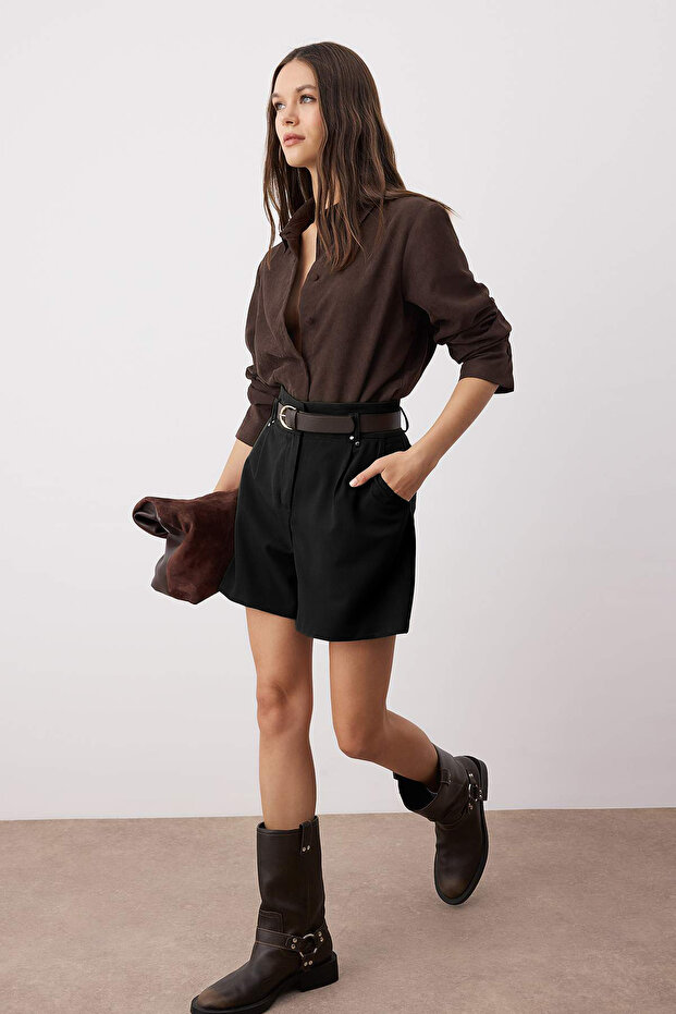 Siyah Kemerli City Boy Şort & Bermuda TWOAW26SR00015 - 1
