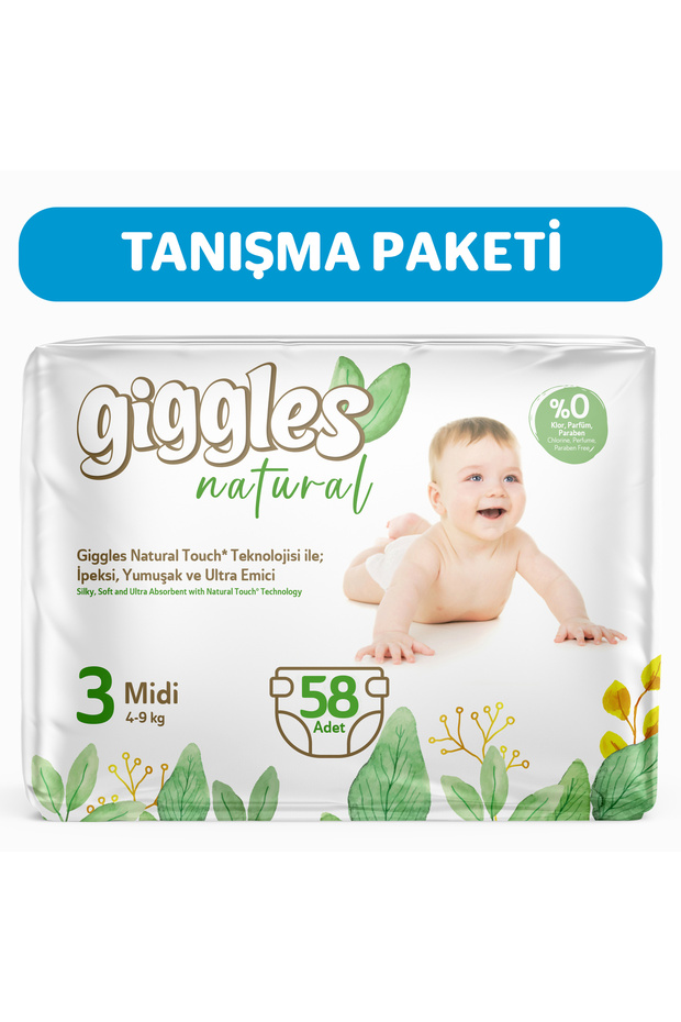 Natural 3 Numara Midi Pamuklu Bebek bezi 58 Adet - 1