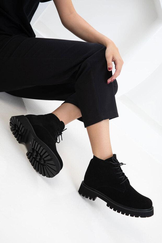 Black Suede Genuine Leather Women's Boots & Booties 19839