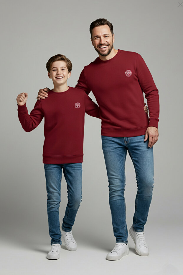 Bordo Sırt Baskılı Erkek Çocuk Düz Örme Mini Me Sweatshirt TKDAW25SW00115 - 4