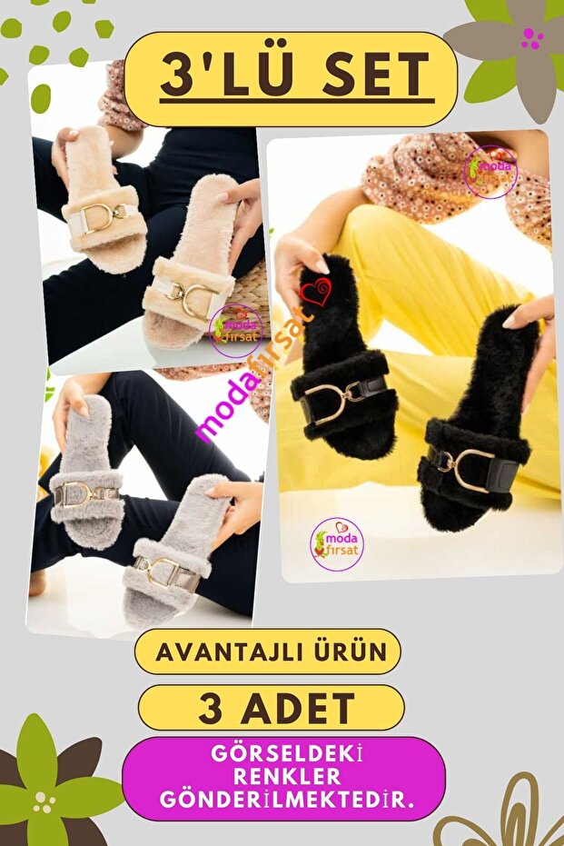 3-Pack Women's Furry Slippers Daily Home Slippers Guest Dowry Bundle Bride 3-Piece Slipper Set