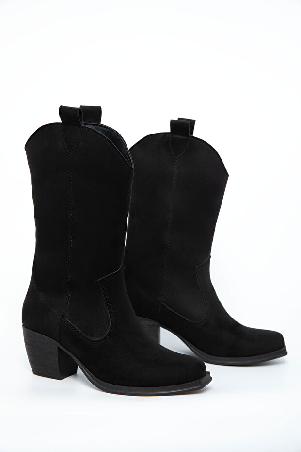 Siyah Süet Kadın Bot & Bootie 21004 - 1