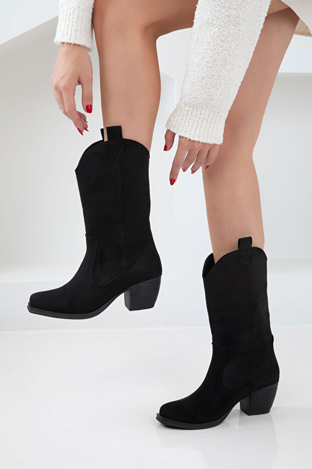 Siyah Süet Kadın Bot & Bootie 21004 - 2