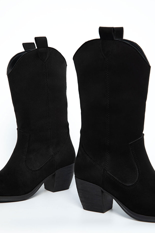Siyah Süet Kadın Bot & Bootie 21004 - 3