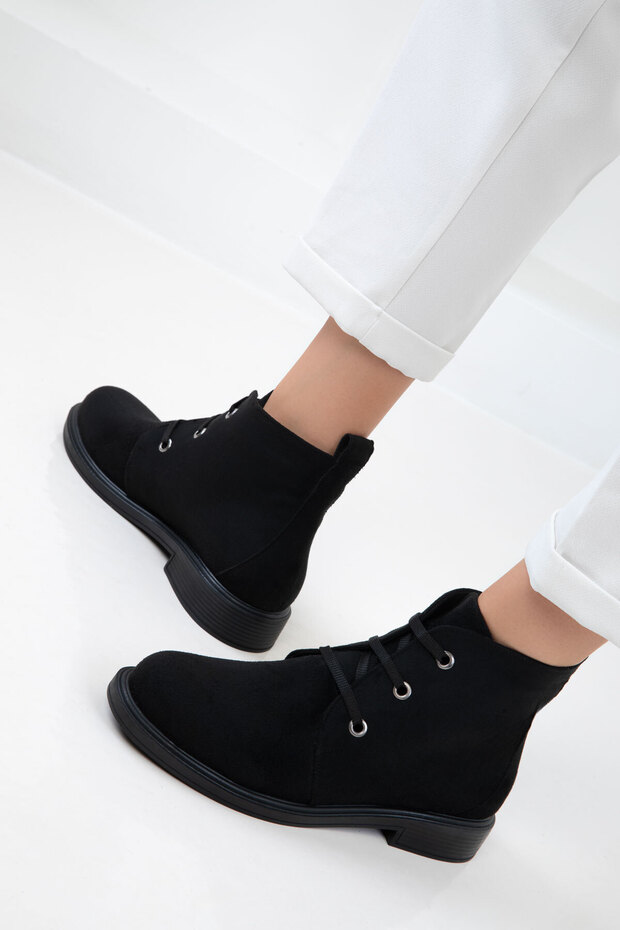 Siyah Süet Kadın Bot & Bootie 21006 - 3