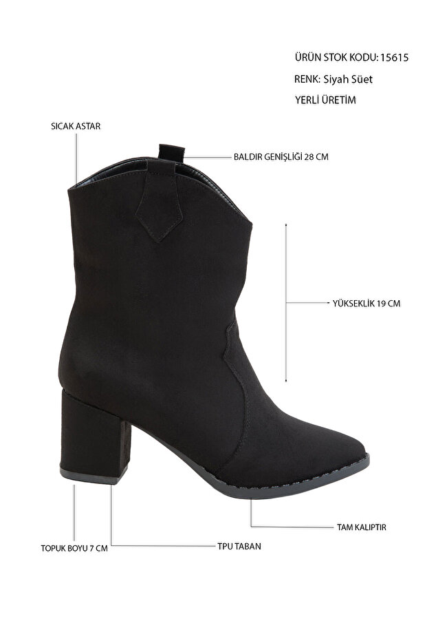 Siyah Süet Kadın Bot & Bootie 15615 - 2