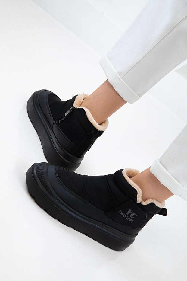 Siyah Süet Kadın Bot & Bootie 21008 - 4