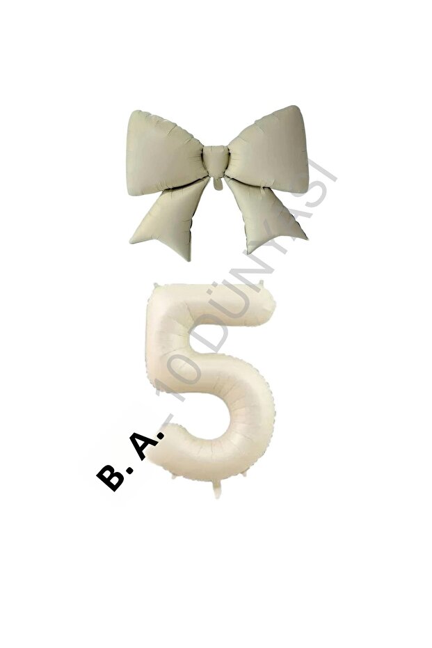 Cream Color Bow Number Foil Balloon Set Age 5
