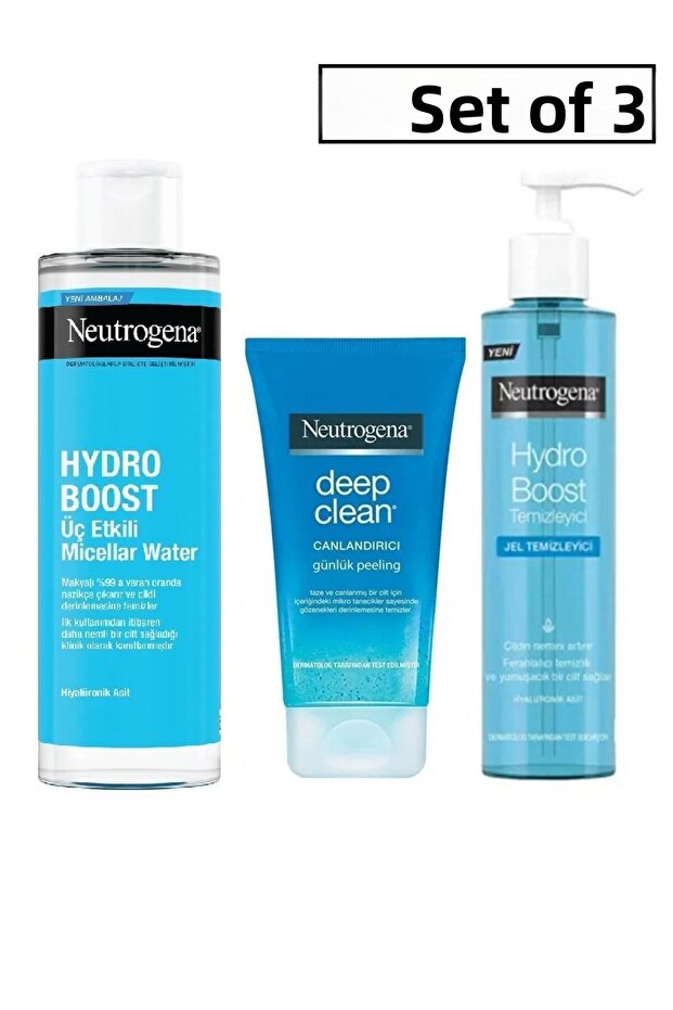 Hydro Boost Makeup Cleansing Water, Cleansing Gel, Revitalizing Peeling - Set of 3