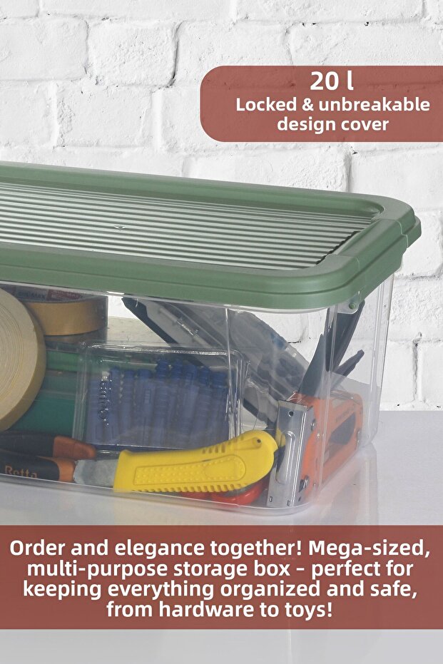 3-Pack 20L Multibox Storage Container with Locking Lid Multi-Purpose Organizer Pantry Storage Storage Box - 2