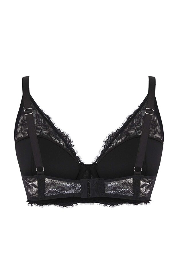Siyah Dantelli Sabit Sünger Kaplı T-Shirt Bra Büyük Beden Sütyen TBBAW26CW00000 - 4