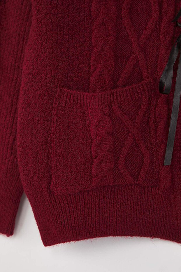 Bordo Kurdele/Fiyonk Detaylı Triko Hırka TBBAW26AV00013 - 7
