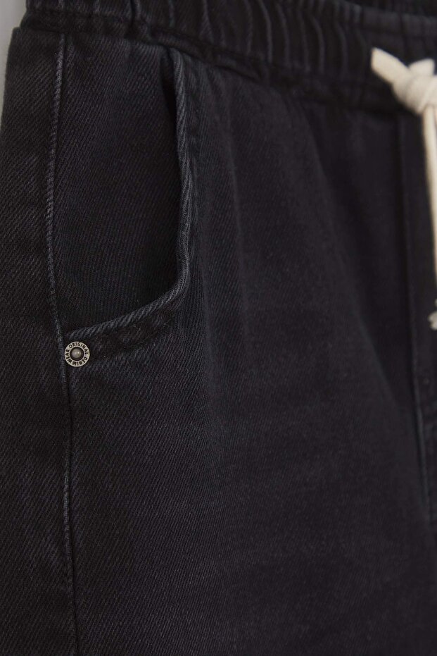 Siyah 100% Pamuk Ayarlanabilir Lastikli Kordonlu Kız Çocuk Denim Jeans TKDAW26JE00009 - 4