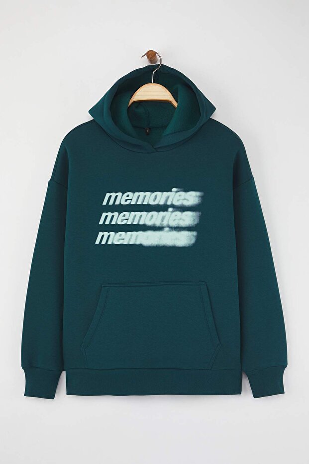 Petrol Teen Oversize/Geniş Kalıp Slogan Baskılı Kalın İçi Polarlı Örme Sweatshirt TWOAW26SW00125 - 5