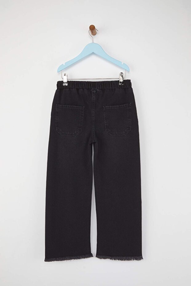 Siyah 100% Pamuk Ayarlanabilir Lastikli Kordonlu Kız Çocuk Denim Jeans TKDAW26JE00009 - 5