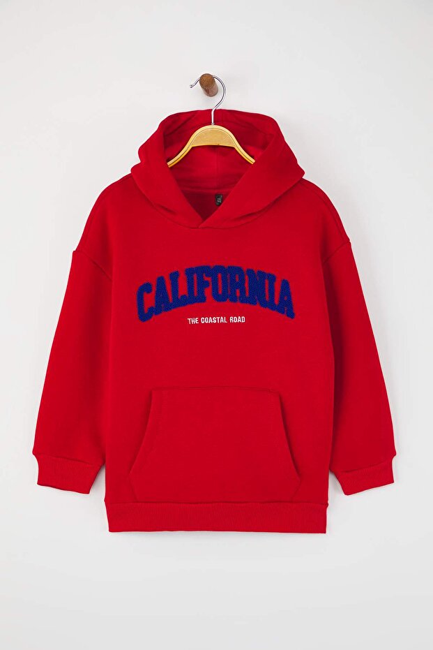 Kırmızı Pamuklu Slogan Baskılı 23 Nisan OversizeÖrme Unisex Çocuk Sweatshirt TKDAW26SW00025 - 5