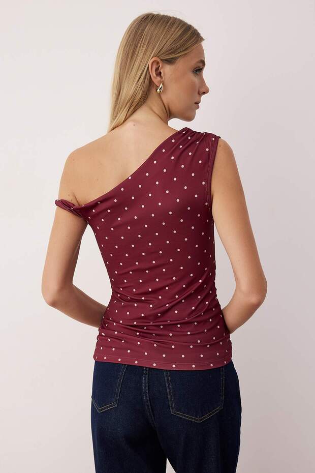 Çok Renkli Punatiye Baskılı Fitted/Vücuda Oturan Esnek Örme Bluz TWOSS25BZ00279 - 4