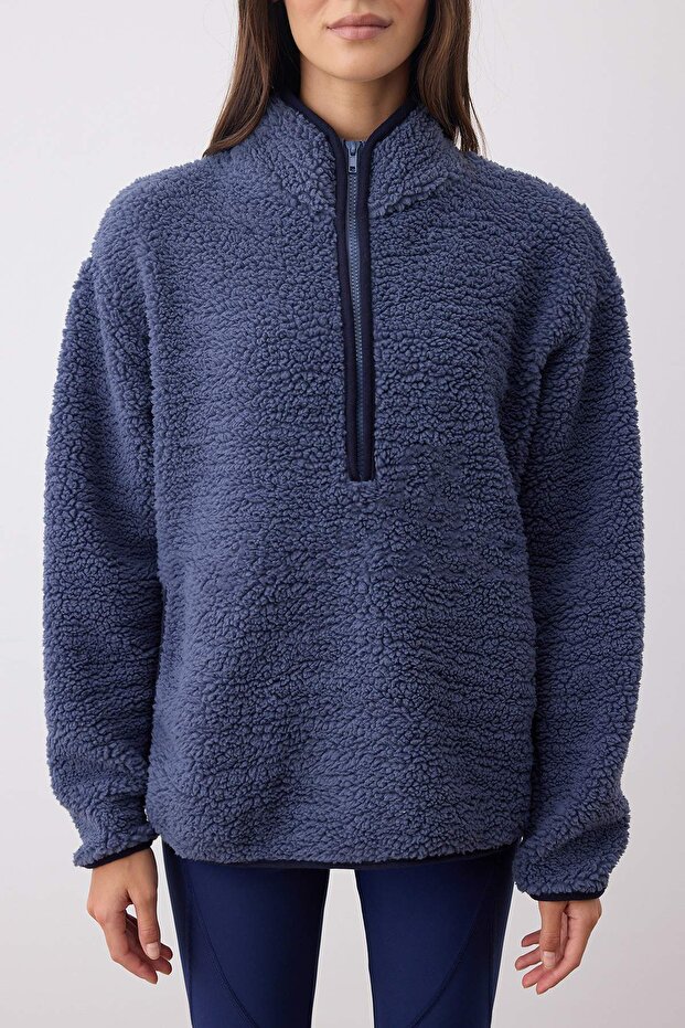 Indigo Peluş Örme Spor Sweatshirt THMAW23SW00021 - 3