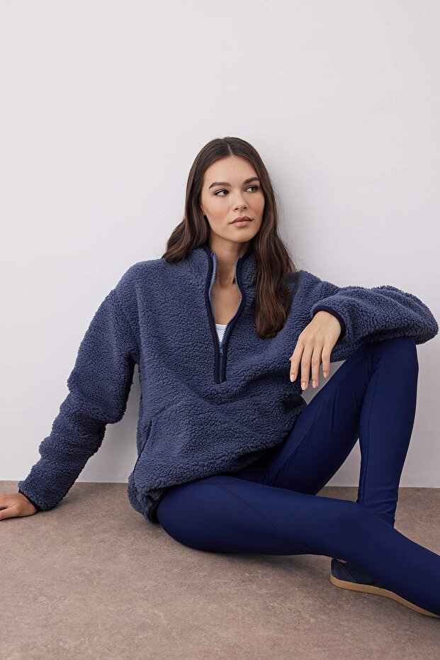 Indigo Peluş Örme Spor Sweatshirt THMAW23SW00021 - 2