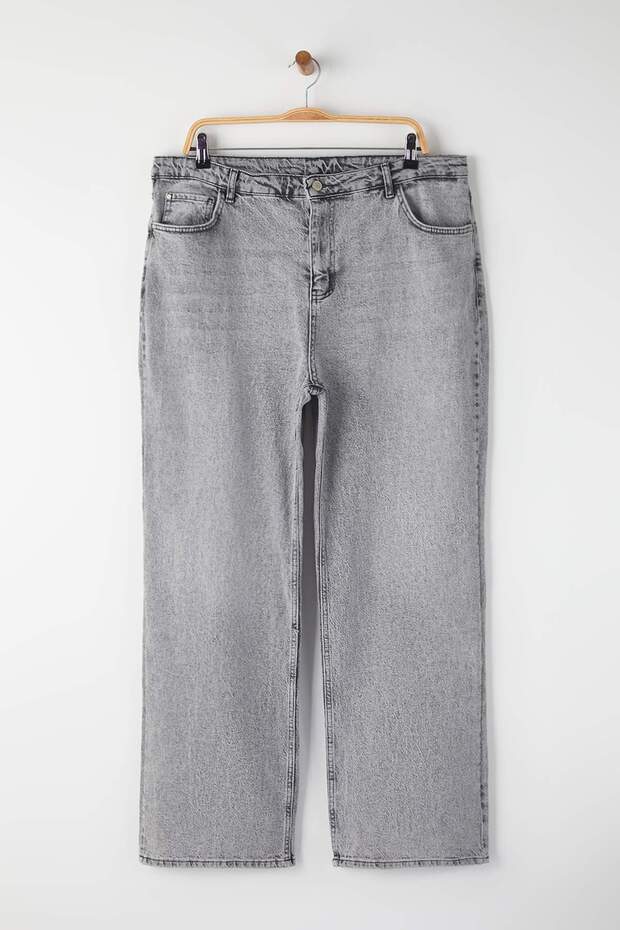 Gri Yüksek Bel Geniş Paça Comfort/Orta Esnek Büyük Beden Wide Leg Jeans TBBAW23CJ00020 - 5