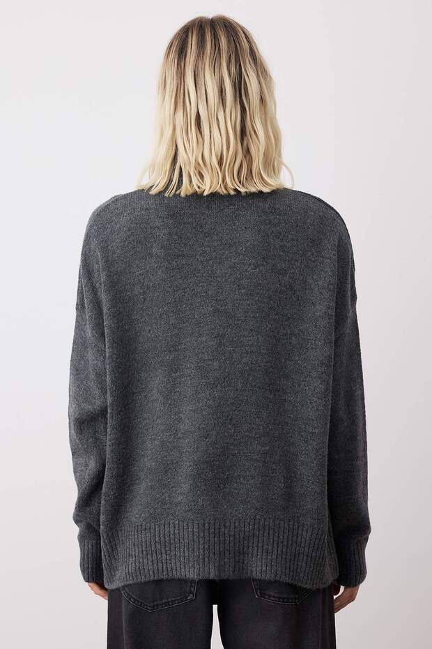 Anthrazitfarbener Strickpullover mit breiter Passform – weich strukturiert TWOAW23KZ00469 - 4