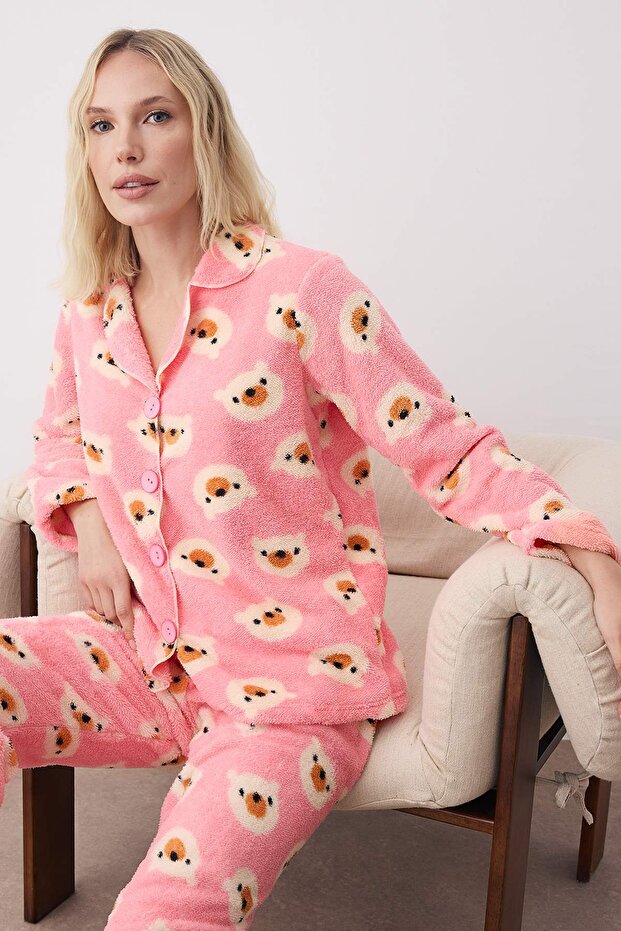 Pembe Ayıcıklı Wellsoft Kışlık Örme Pijama Takımı THMAW25PT00054 - 2