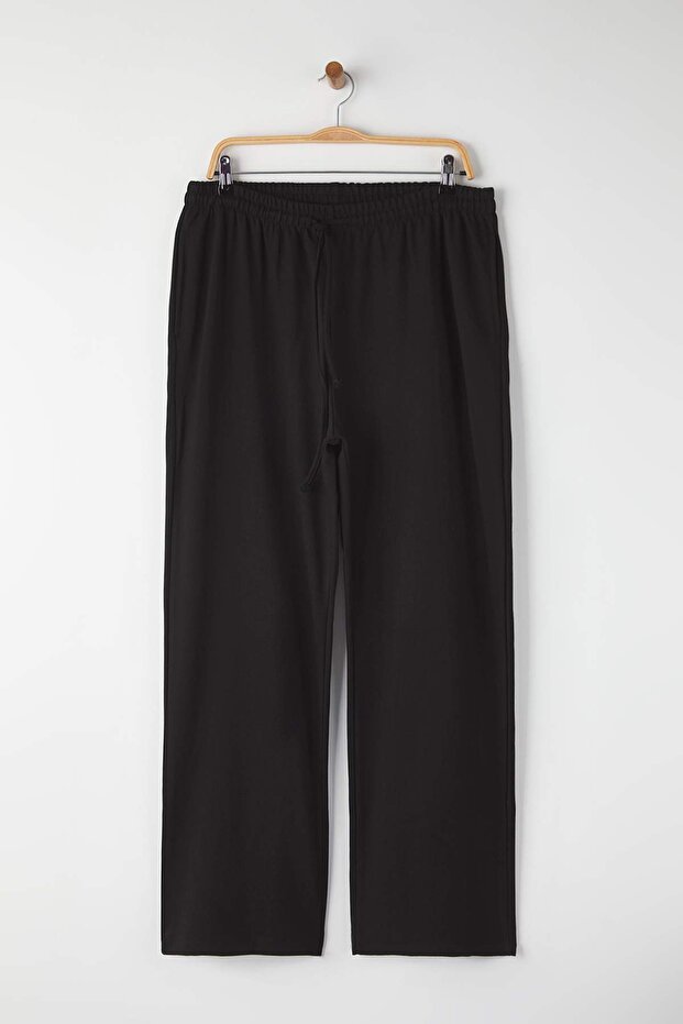 Siyah Düz Straight/Düz Kesim Esnek Örme Büyük Beden Pantolon TBBAW26AR00008 - 6